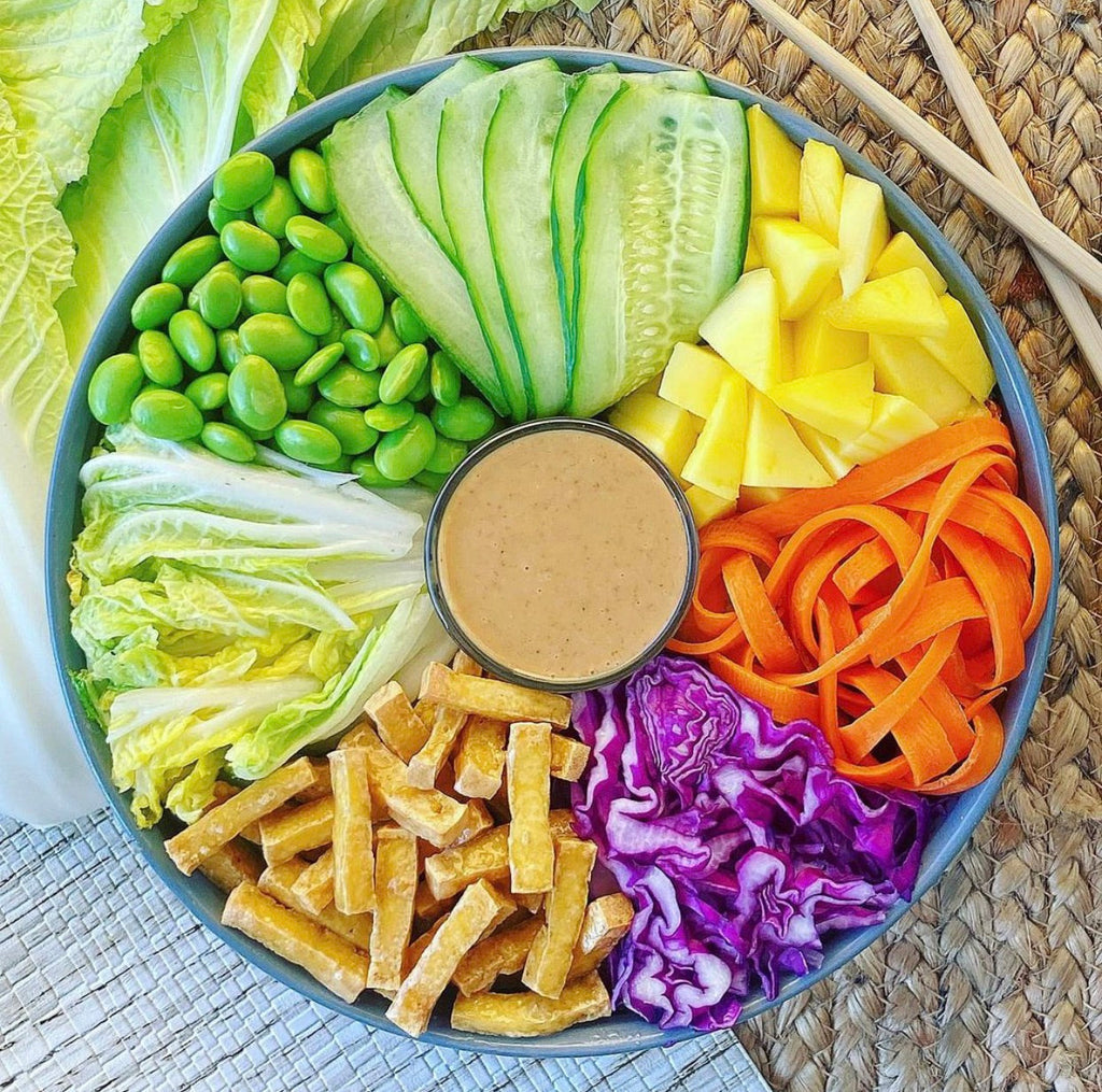 Crispy Tofu and Satay Rainbow Bowl